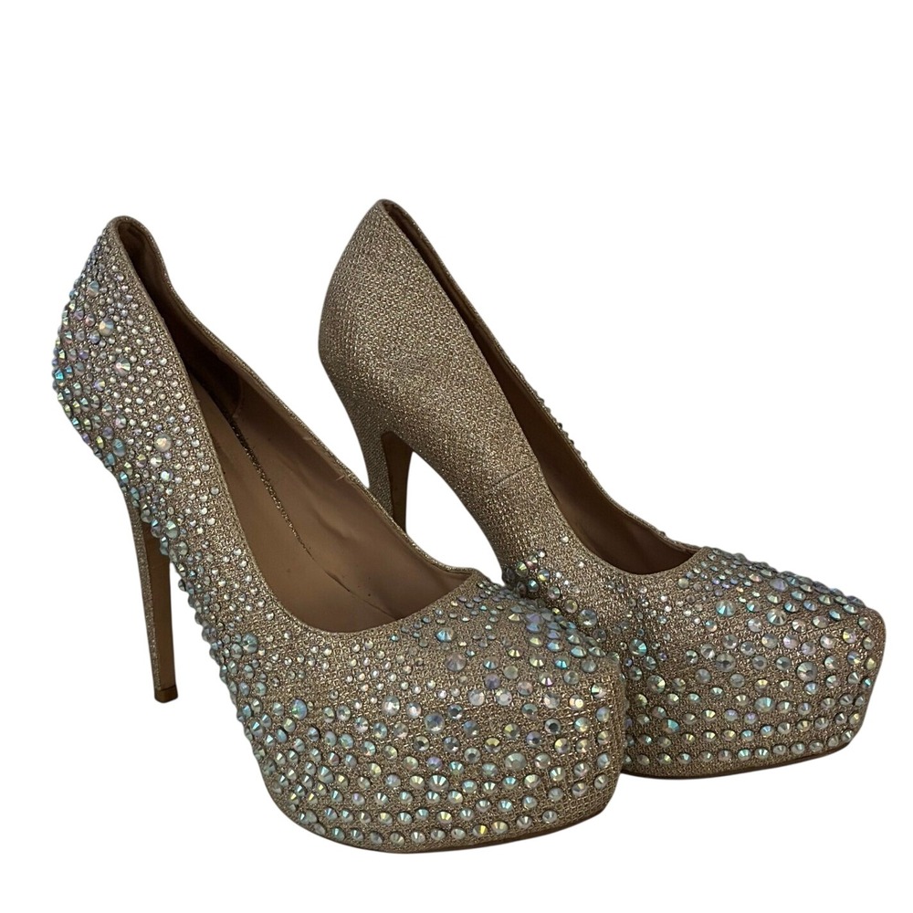 Rhinestone Platform Pumps Womens SZ 9 Shoes Bling Glitter Stiletto